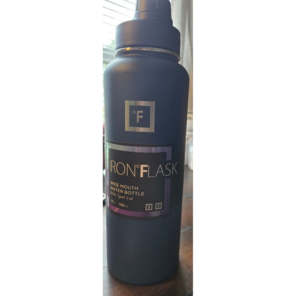 Iron Flask 40oz Wide Mouth Water Bottle Dark Blue Stainless Steel Spout Lid